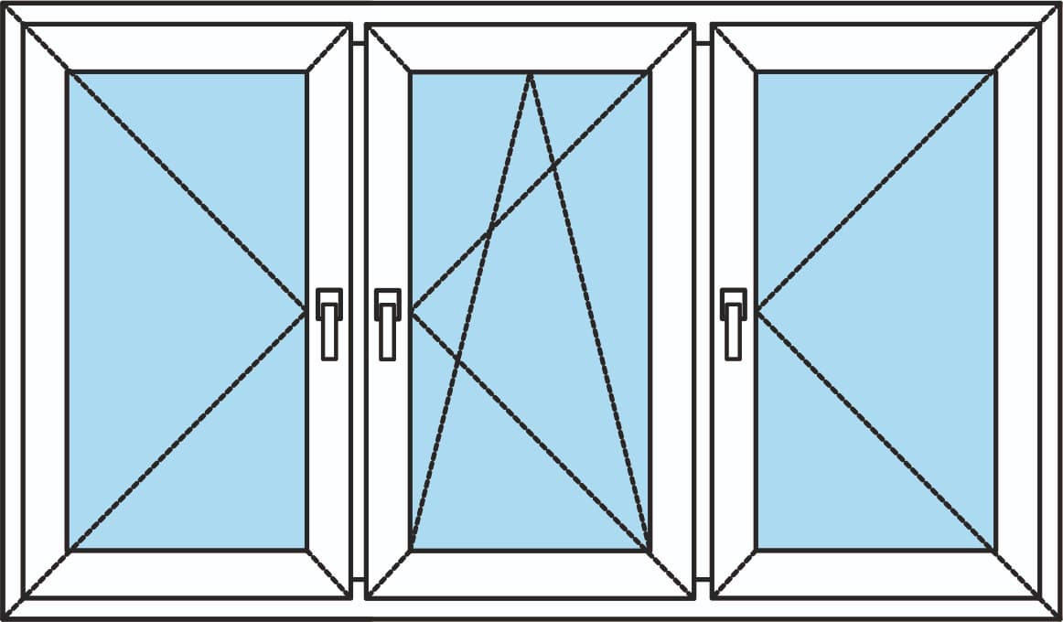 Трехстворчатое - поворотное + повортно - откидное + поворотное - Умные Окна